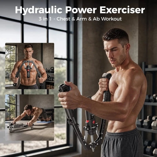 2-in-1 Hydraulic Chest & Arm Trainer with Ab Roller | 22–440 lbs Adjustable Home Gym Equipment