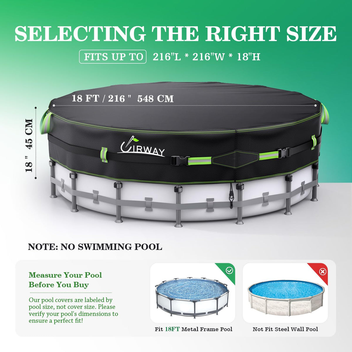 18FT Round Winter PoolCover - Heavy Duty 500DAbove Ground Pool Coverwith Windproof Straps &UV Resistance