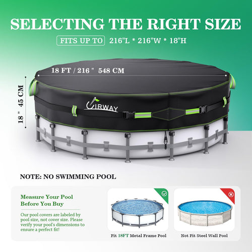18FT Round Winter PoolCover - Heavy Duty 500DAbove Ground Pool Coverwith Windproof Straps &UV Resistance