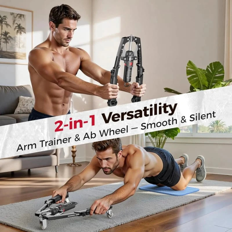 2-in-1 Hydraulic Chest & Arm Trainer with Ab Roller | 22–440 lbs Adjustable Home Gym Equipment