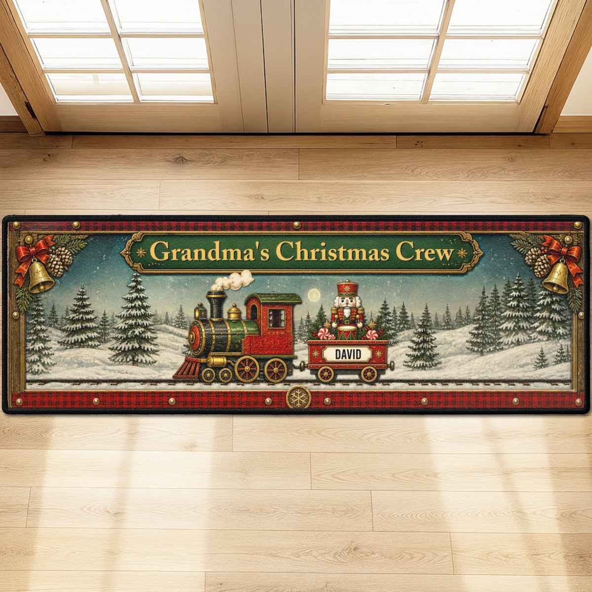 Custom Family Name Christmas Rug, Holiday Gift For Grandma Grandpa • Christmas Train Family - Personalized Runner Rug