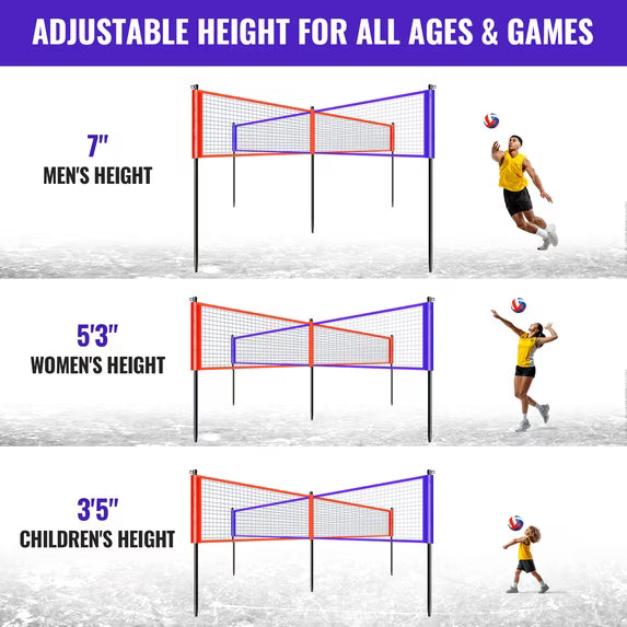 Portable 4-Way Volleyball Game Set