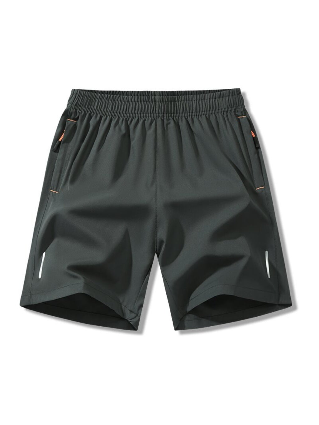 Men's zipper pocket shorts, summer ice silk beach shorts, ice-sense quick-dry sports casual pants, basketball shorts thin, plus-size men's clothing reflective strip design, Menswear，Plain Trouser，suitable for running and fitness. Beige,summe