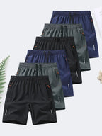 Men's zipper pocket shorts, summer ice silk beach shorts, ice-sense quick-dry sports casual pants, basketball shorts thin, plus-size men's clothing reflective strip design, Menswear，Plain Trouser，suitable for running and fitness. Beige,summe