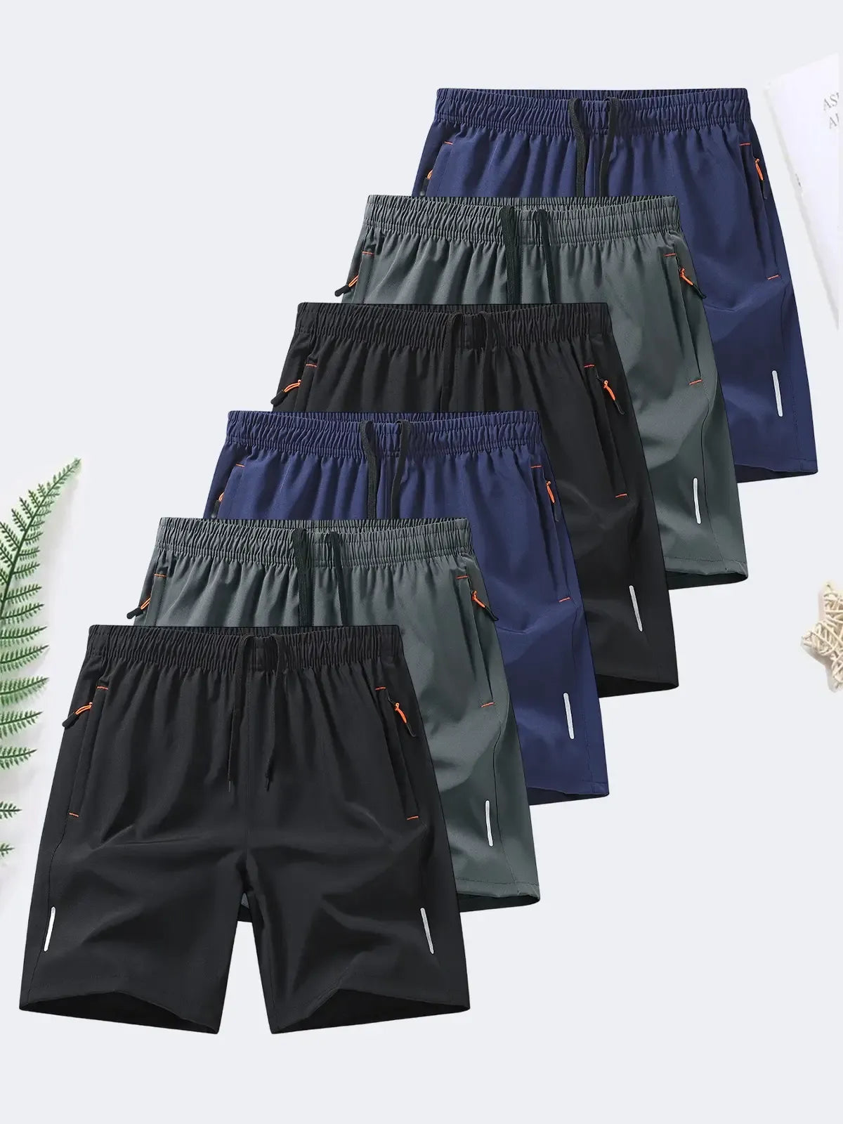 Men's zipper pocket shorts, summer ice silk beach shorts, ice-sense quick-dry sports casual pants, basketball shorts thin, plus-size men's clothing reflective strip design, Menswear，Plain Trouser，suitable for running and fitness. Beige,summe