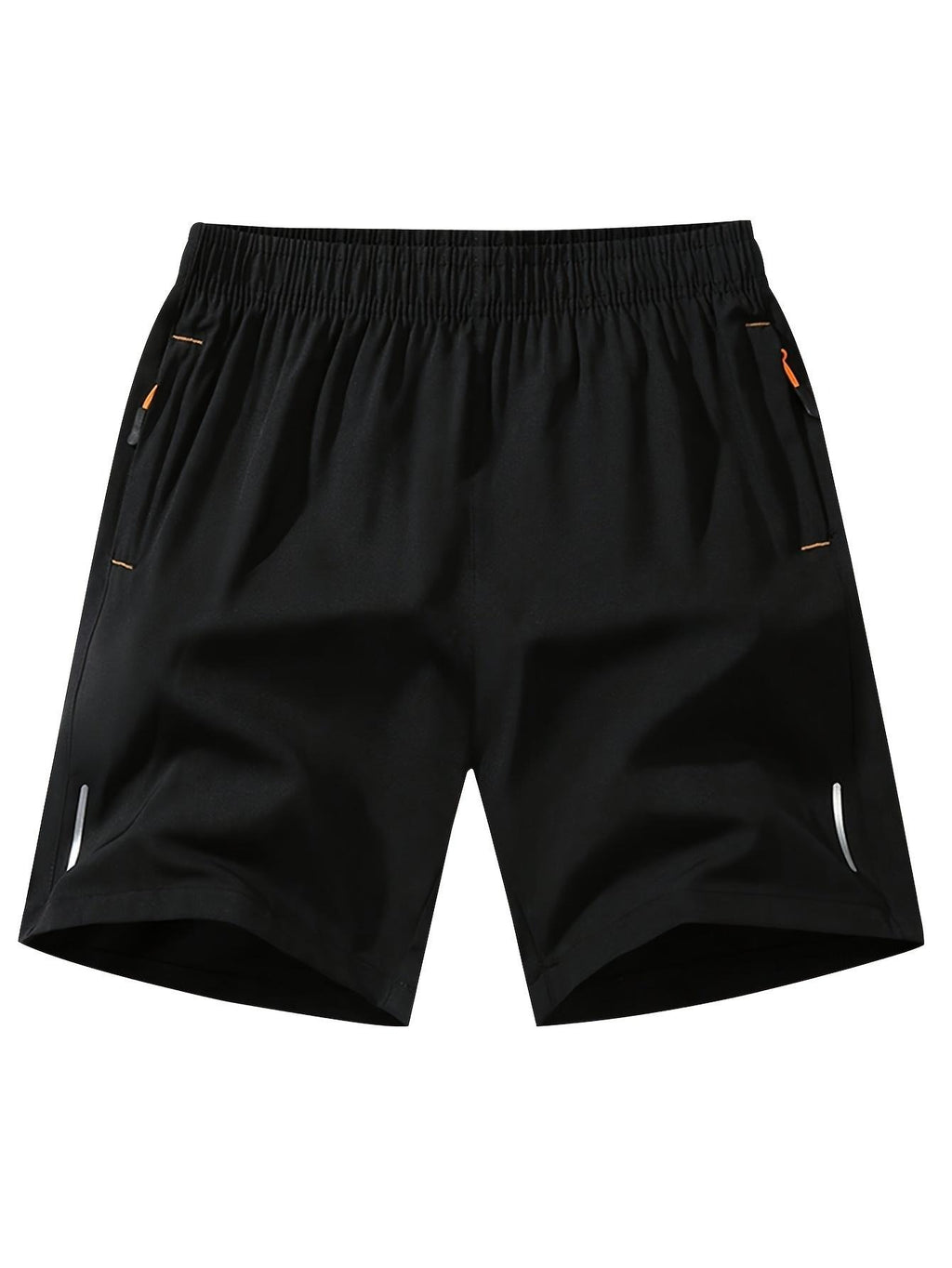 Men's zipper pocket shorts, summer ice silk beach shorts, ice-sense quick-dry sports casual pants, basketball shorts thin, plus-size men's clothing reflective strip design, Menswear，Plain Trouser，suitable for running and fitness. Beige,summe