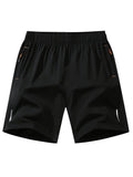 Men's zipper pocket shorts, summer ice silk beach shorts, ice-sense quick-dry sports casual pants, basketball shorts thin, plus-size men's clothing reflective strip design, Menswear，Plain Trouser，suitable for running and fitness. Beige,summe