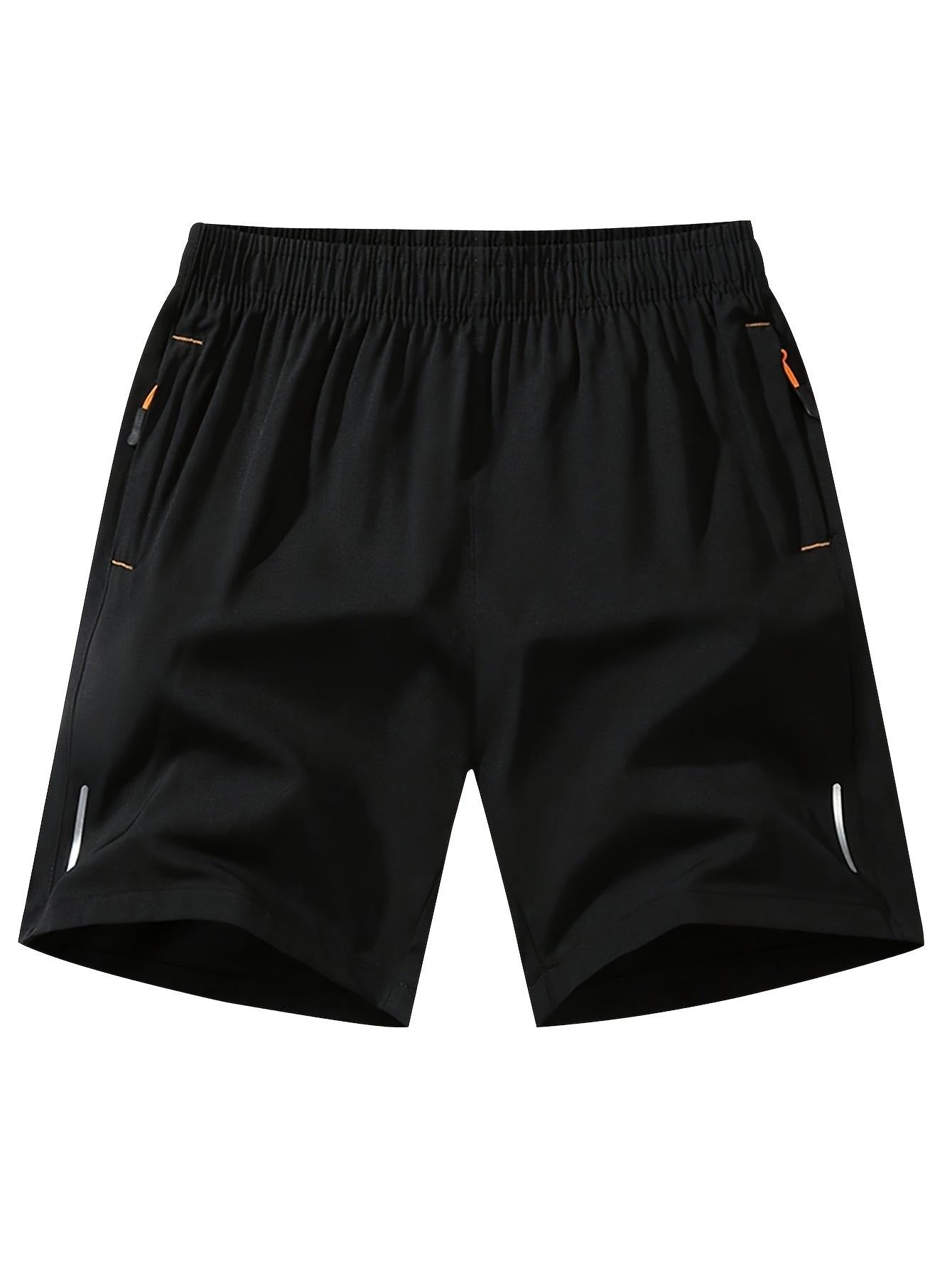 Men's zipper pocket shorts, summer ice silk beach shorts, ice-sense quick-dry sports casual pants, basketball shorts thin, plus-size men's clothing reflective strip design, Menswear，Plain Trouser，suitable for running and fitness. Beige,summe