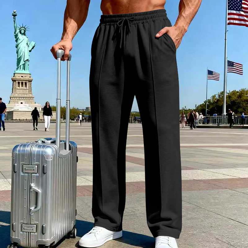 👖 50% OFF NOW!  Men's Straight Leg Pants – Elastic Waist, Drawstring & Knit – Casual Comfort & Breathable