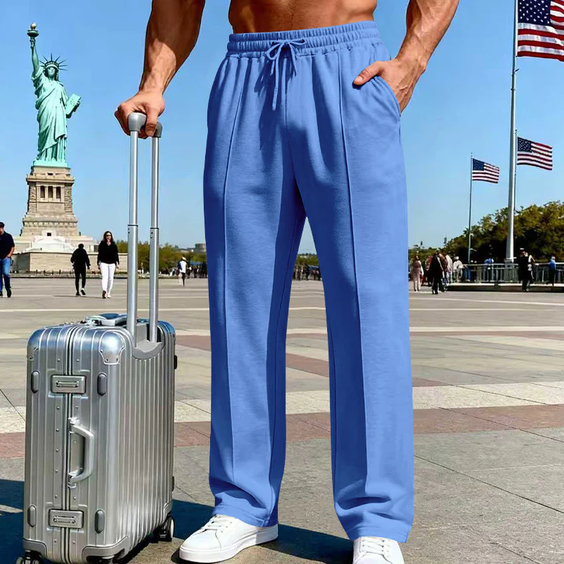 👖 50% OFF NOW!  Men's Straight Leg Pants – Elastic Waist, Drawstring & Knit – Casual Comfort & Breathable