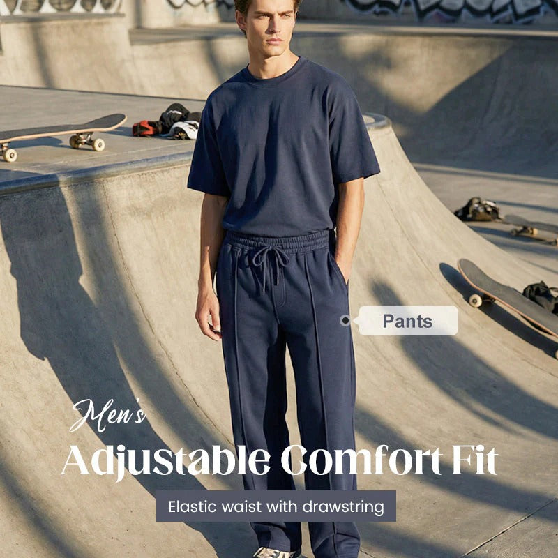 👖 50% OFF NOW!  Men's Straight Leg Pants – Elastic Waist, Drawstring & Knit – Casual Comfort & Breathable