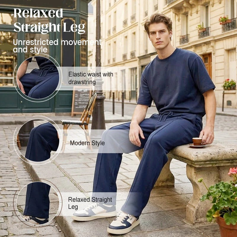 👖 50% OFF NOW!  Men's Straight Leg Pants – Elastic Waist, Drawstring & Knit – Casual Comfort & Breathable