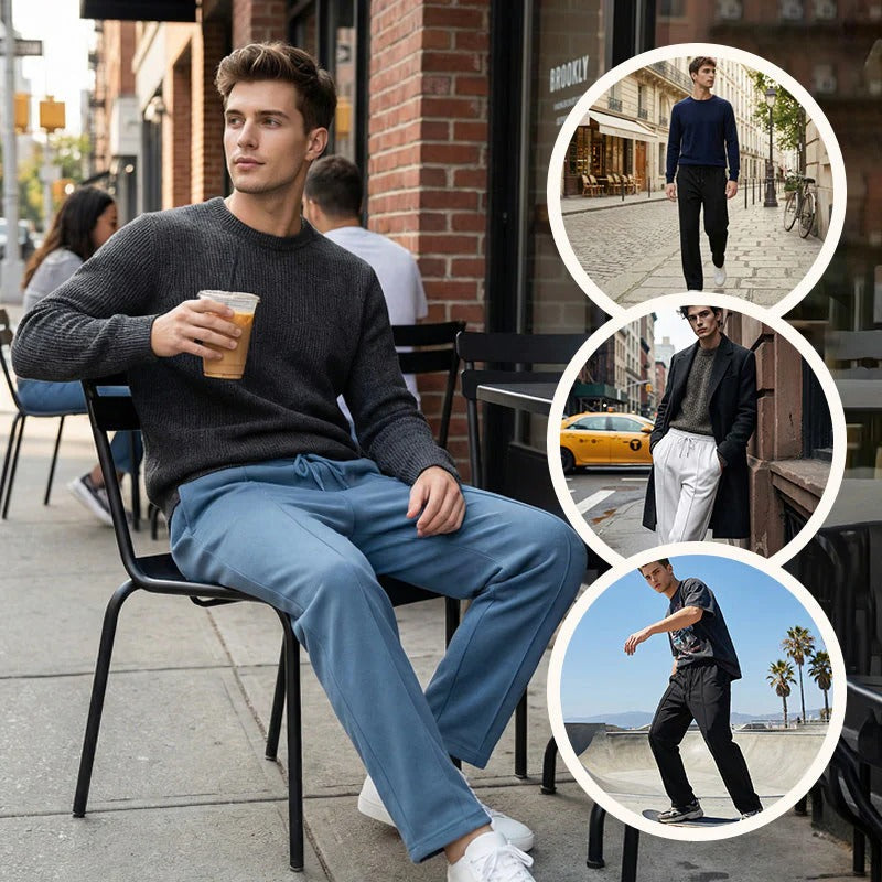 👖 50% OFF NOW!  Men's Straight Leg Pants – Elastic Waist, Drawstring & Knit – Casual Comfort & Breathable