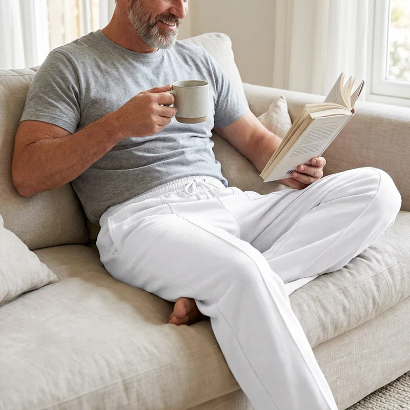 👖 50% OFF NOW!  Men's Straight Leg Pants – Elastic Waist, Drawstring & Knit – Casual Comfort & Breathable